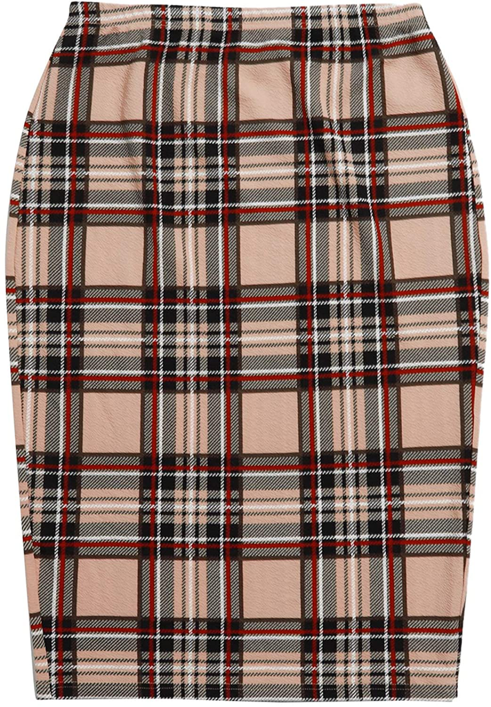 SheIn Women's Plus Size High Waist Tartan Skirt Bodycon Pencil Skinny Skirts