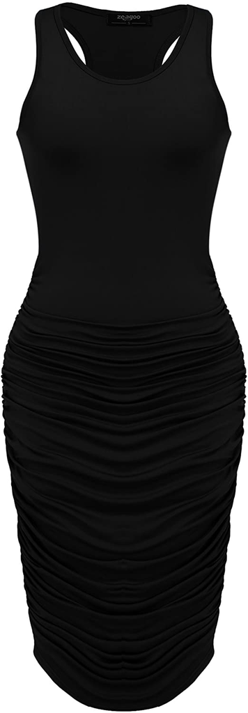 Zeagoo Ruched Bodycon Dress for Women, Midi Stretchy Sleeveless Tank Dress S-XXL