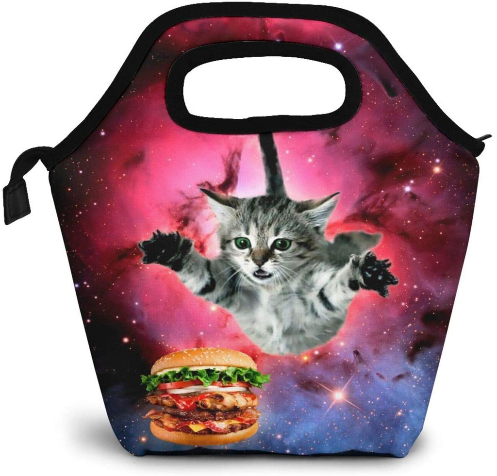 Akuroou Cat Hamburger In Space Lunch Bag Handbag Lunch Kit Insulated Cooler Box For Travel, Picnic, Work, School Reusable