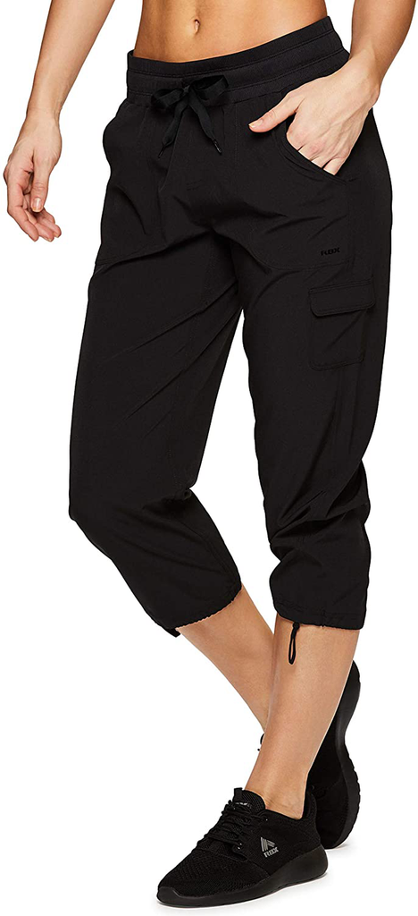 RBX Active Women's Fashion Lightweight Woven Drawstring Cargo Capri Pant with Pockets