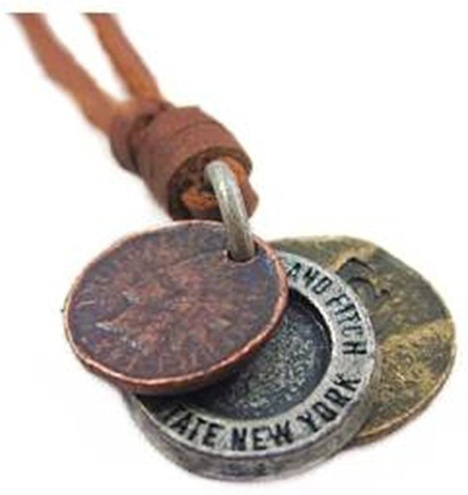 Brown Real Leather and Alloy Pendant Adiustable Necklace Mens Necklace Unisex Necklace Cool Necklac Pl220