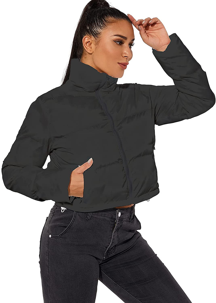 Women's Crop Short Black Jacket Cropped Puffer Fashion Jackets for Women Short Lightweight Coat