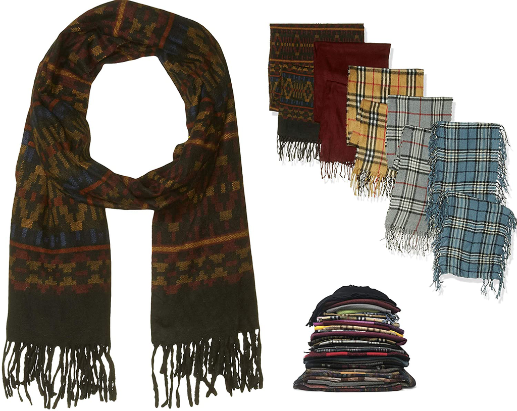 ANDREW SCOTT 5 Pack Medium Weight Winter Scarf/Wrap - Unisex Fashion Assorted Designs Pack of 5