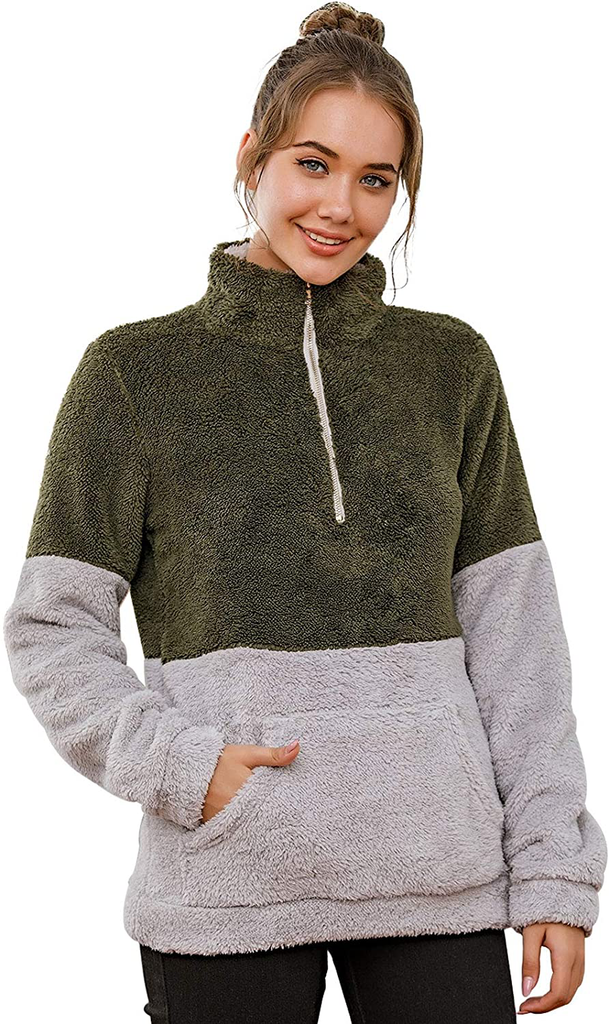 Les umes Women's Half Zip Sherpa Sweatshirt Fuzzy Fleece Pullover Casual Long Sleeve Plus Size Outwear Coats Tops