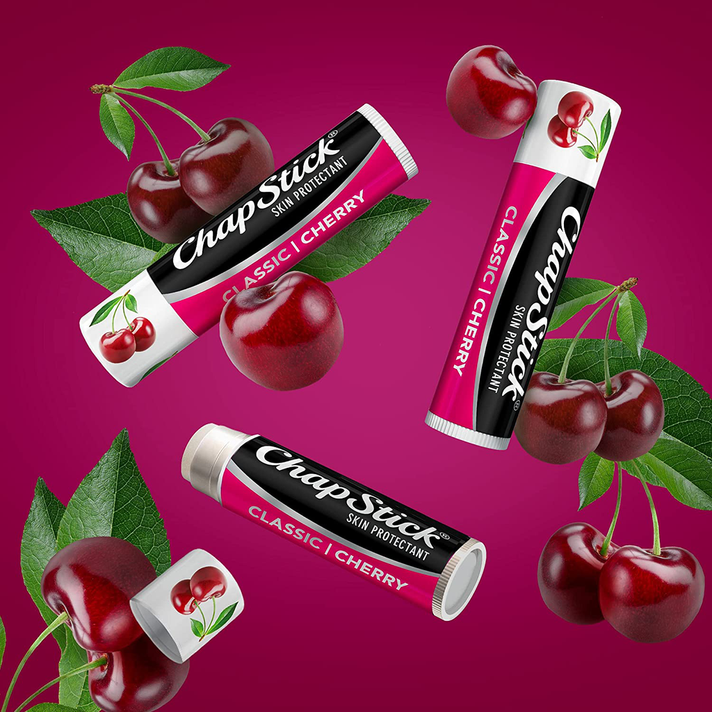 Chapstick Classic Cherry Lip Balm Tube, Flavored Lip Balm for Lip Care on Chafed, Chapped or Cracked Lips, Cherry, Red, 0.15 Oz (Pack of 3)