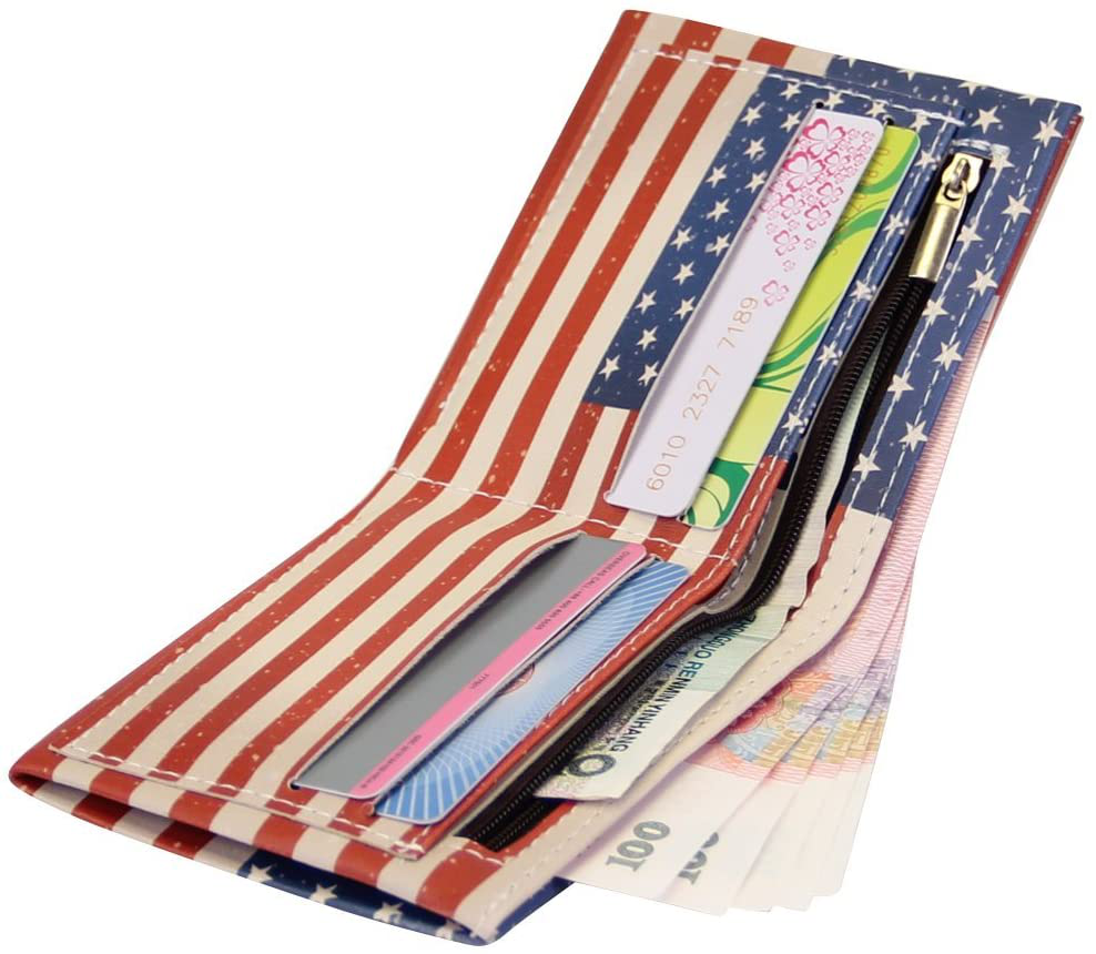 vLUI SUI-Men USA Flag Wallet Billfold Leather Credit Card Photo Holder…