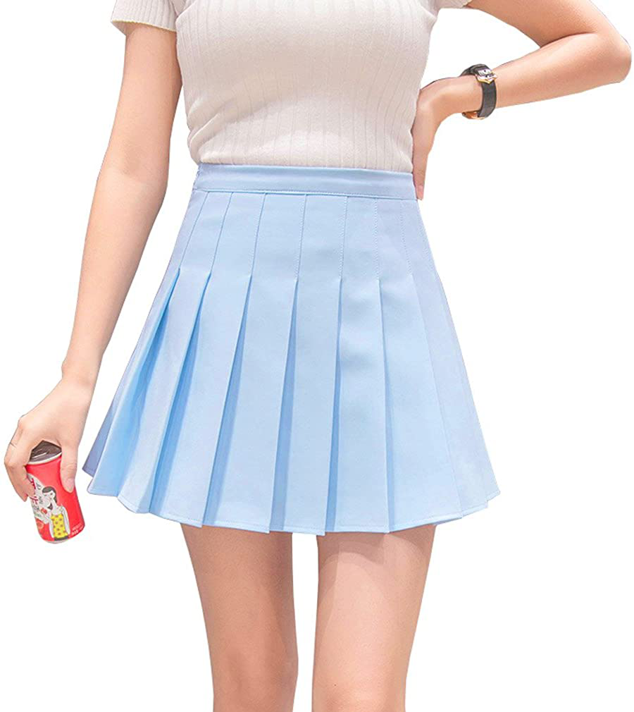 Hoerev Women Girls Short High Waist Pleated Skater Tennis Skirt