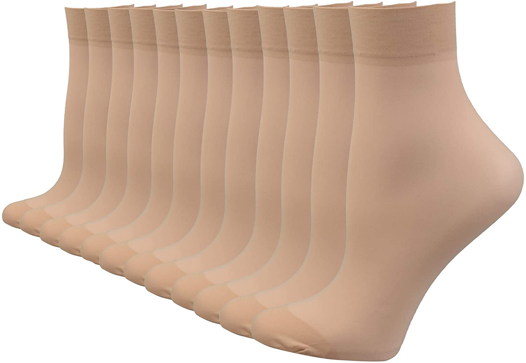 FITU Women's 10-24 Pairs (in Gift Box) Ankle High Sheer Nylon Socks Soft Tight Hosiery with Reinforced Toe