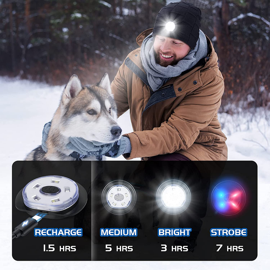 LED Hat with Lights Gifts for Men - LED Beanie Dad Gifts Christmas Stocking Stuffers for Men Women Grandpa Husband Boyfriend Brother Him | Winter Knit Hat with Headlamp Lighted Cap Flashlight Beanie