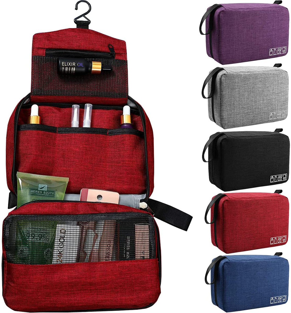 Hanging Toiletry Bag Portable Travel Bag with Hanging Hook, Toiletry Organizer Wash Bag Hanging Dopp Kit Shaving Kit Water-Resistant Makeup Cosmetic Bag Organizer for Accessories, Women Men and Kids