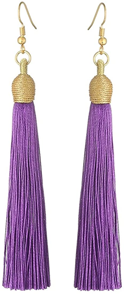KLFrogPond Boho Thread Long Tassel Dangle Drop Colorful Fringe Earrings Silk Fabric Ethnic Vintage Charms Eardrop