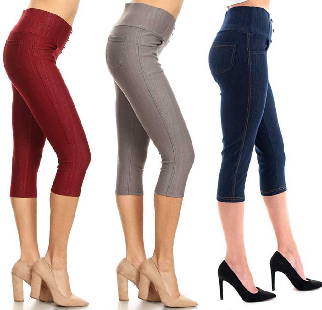 Women's High Waist Stretch Skinny Soft Denim Capri Jegging Pant Reg-Plus Size