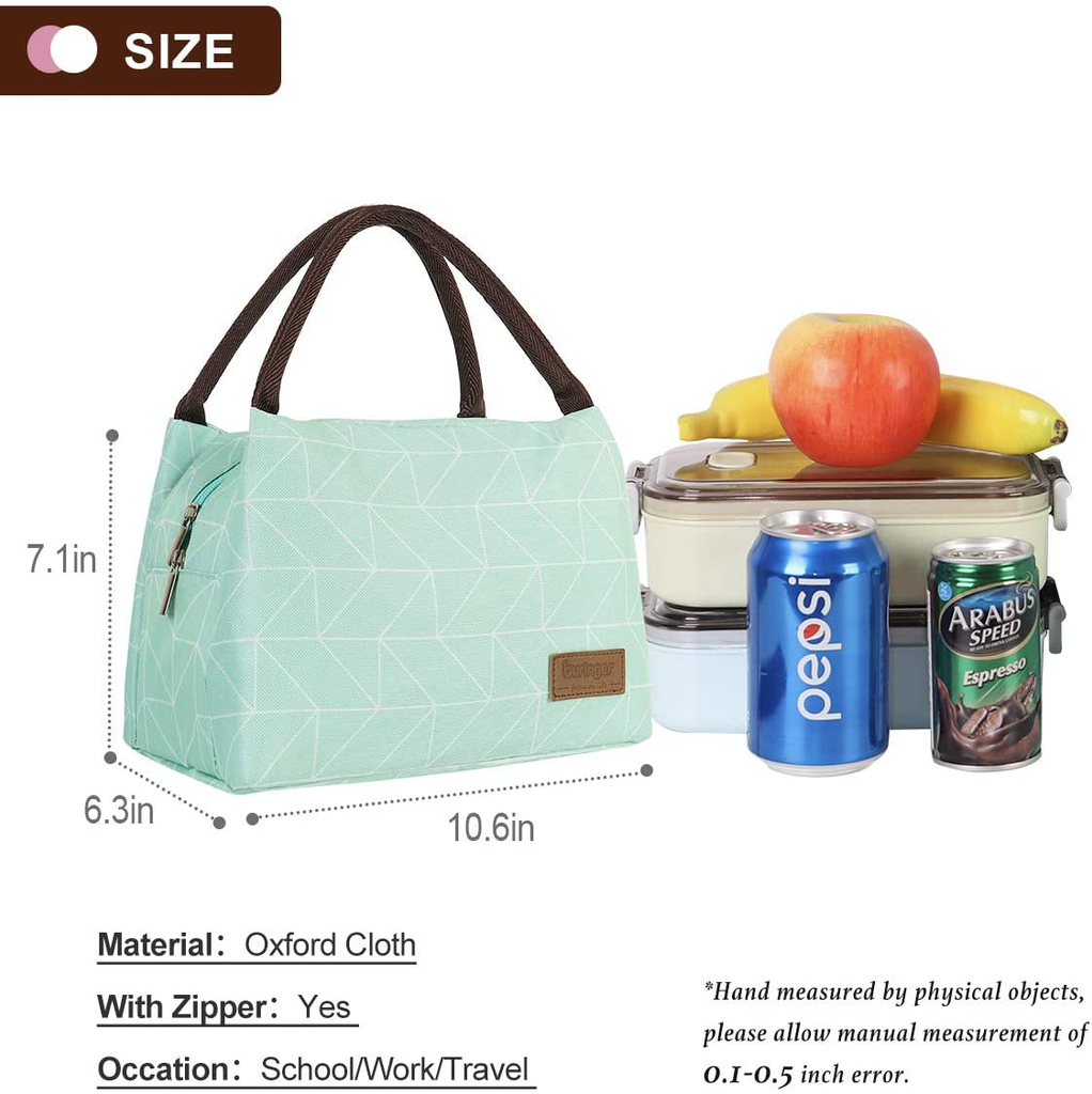 Buringer Reusable Insulated Lunch Bag Cooler Tote Box Meal Prep for Men & Women Work Picnic or Travel (Geometry Green)