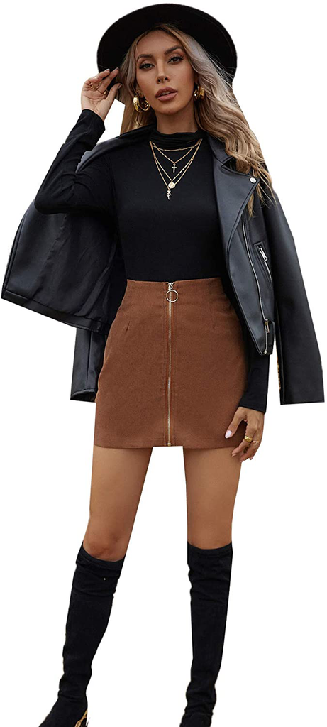 SheIn Women's Plaid High Waist Zipper Back A Line Short Skirt