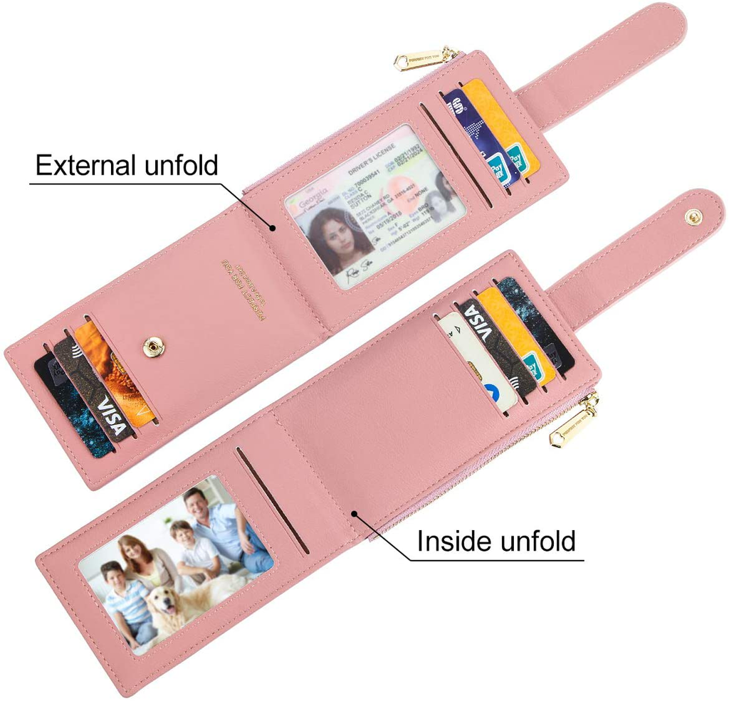 CYANB RFID Card Holder Wallet for Women Slim Bifold Zipper Card Cases Money Organizers Pink