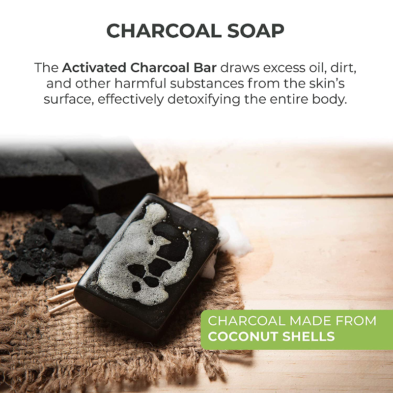 3 Pack Activated Charcoal Black Bar Soap with Peppermint Oil
