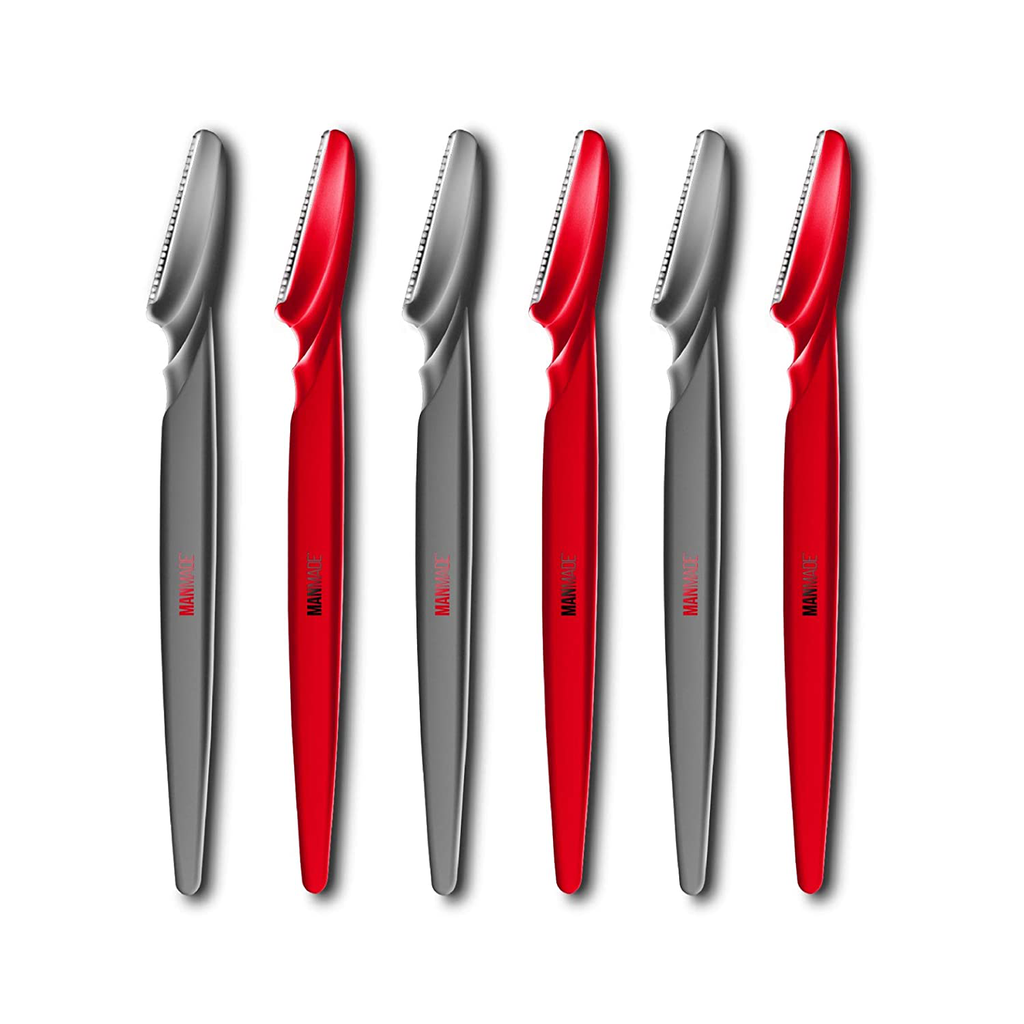 Pack of 6 Man Made Touch up Razors, for Grooming Eyebrows and Removing Unwanted Facial Hair for Men, Become a Better Man (Red)