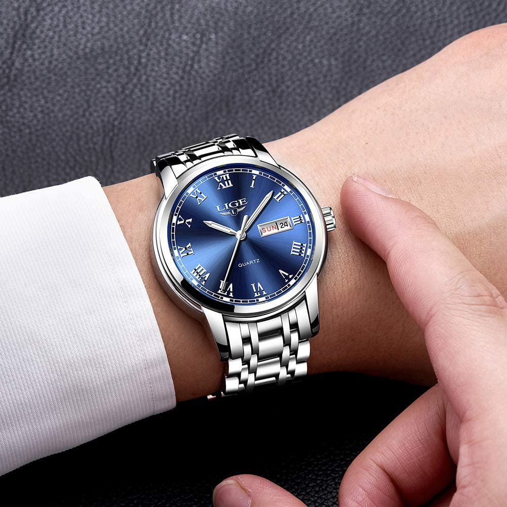 Men's Stainless Steel Analogue Quartz Watch Gents Luxury Business Dress Wrist Watch for Men