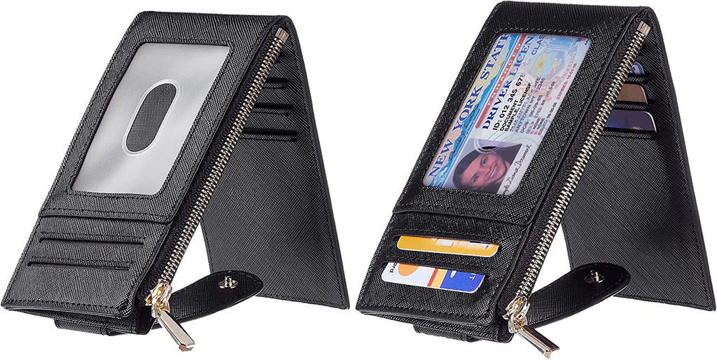 Chelmon Womens Wallet Slim RFID Blocking Bifold Multi Card Case Wallet with Zipper Pocket (Black)