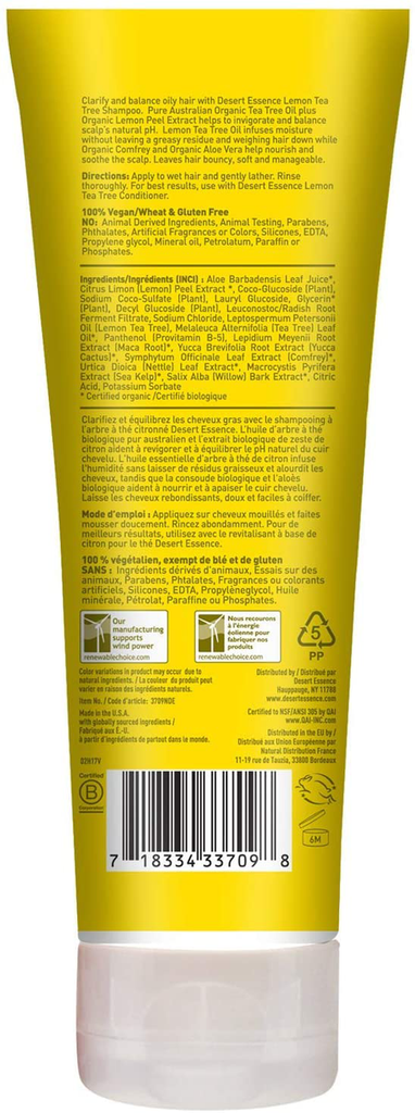 Desert Essence Lemon Tea Tree Shampoo & Conditioner Bundle - 8 Fl Ounce - Clarifying for Oily Hair - Essential Oils - Strengthen & Protect Hair - Effective Cleansing