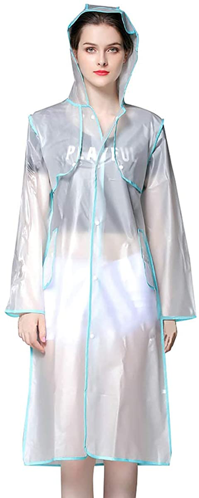 THOMAS HOME Transparent Fashionable EVA Vinyl Women's Waterproof Raincoat Runway Style with Hood