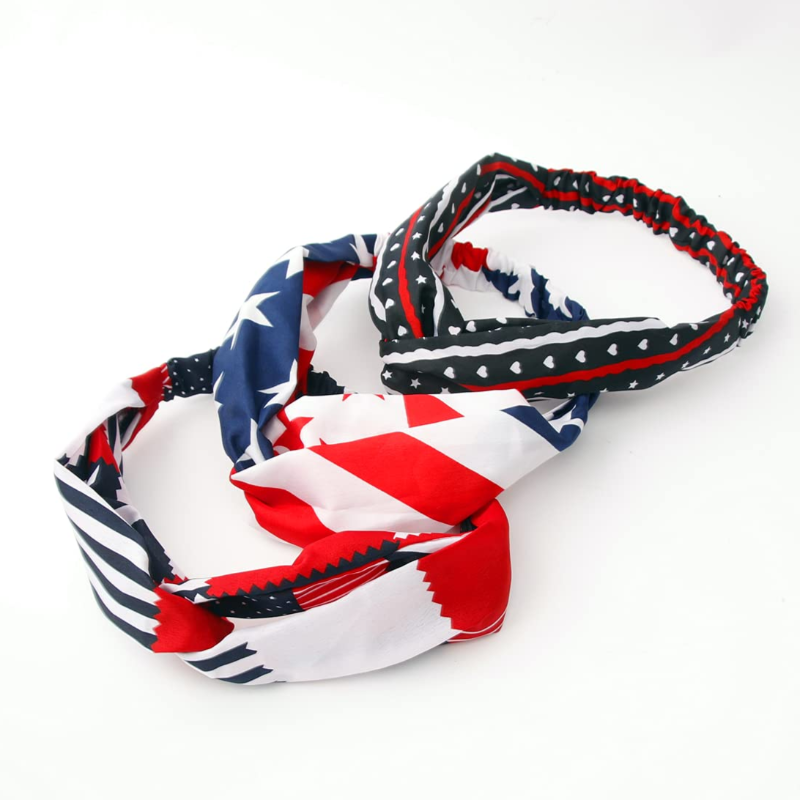 Set of 3 American Flag Headbands - Non Slip Head Wrap