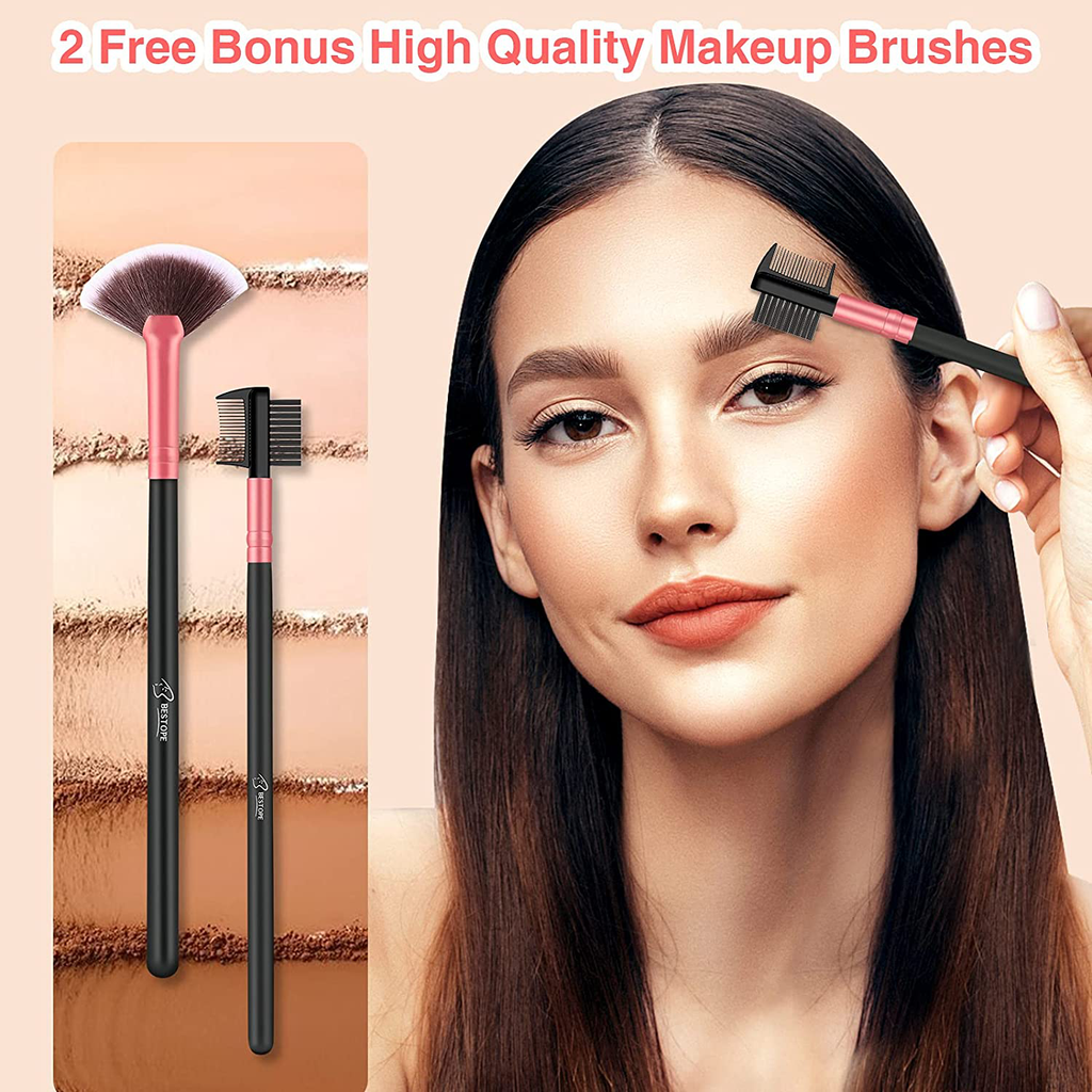 BESTOPE PRO Premium Synthetic Foundation Blending Face Powder Blush Concealers Eye Shadows Make up Brushes Kit (Rosegold)