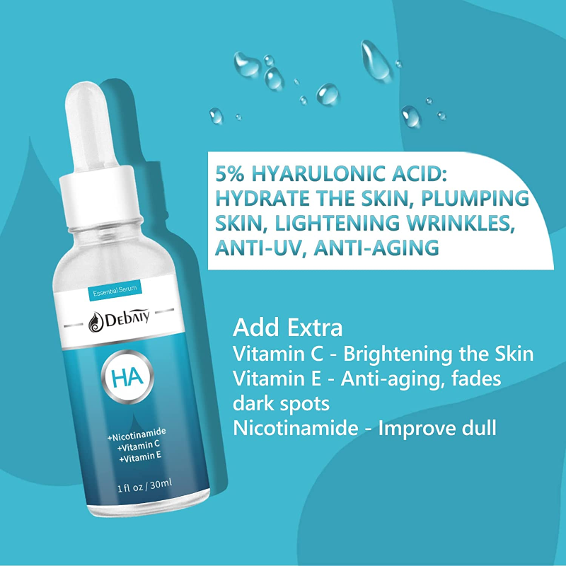 Hyaluronic Acid Serum for Face, Facial Moisturizer with Vitamin C, Wrinkle Repair, Brightening, Firming