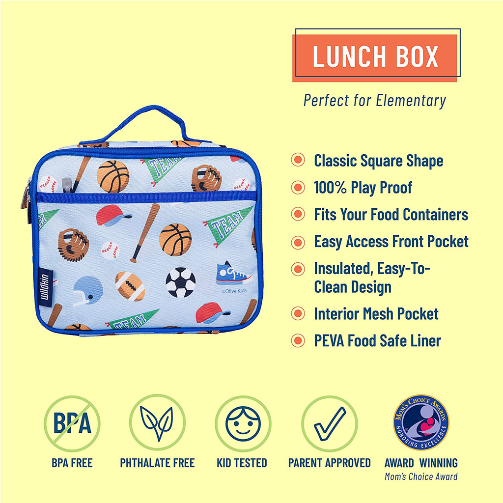 Wildkin Kids Insulated Lunch Box Bag for Boys and Girls, Perfect Size for Packing Hot or Cold Snacks for School and Travel, Mom's Choice Award Winner, BPA-free, Olive Kids (Dinosaur Land)