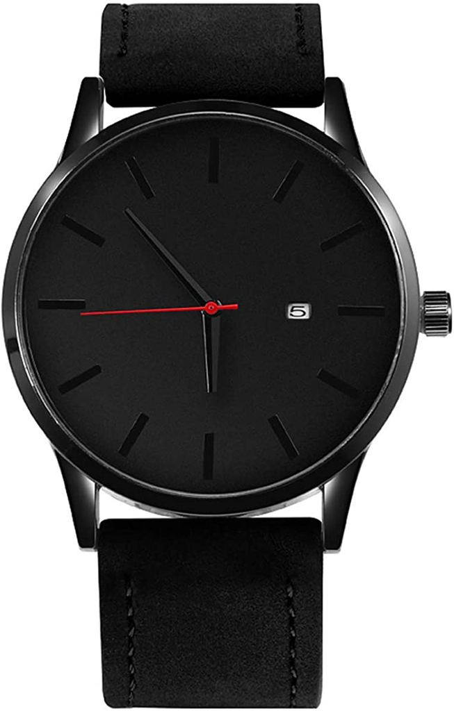 LsvtrUS Popular Low-Key Men's Quartz Wristwatch Minimalist Connotation Leather Watch (Black)
