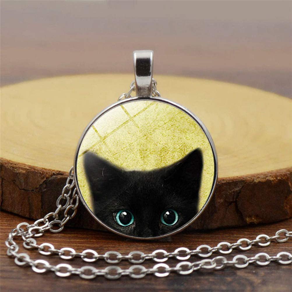 FLDC Black Cat Necklace round Pendant Jewelry Cute Animal Gifts for Girls Women