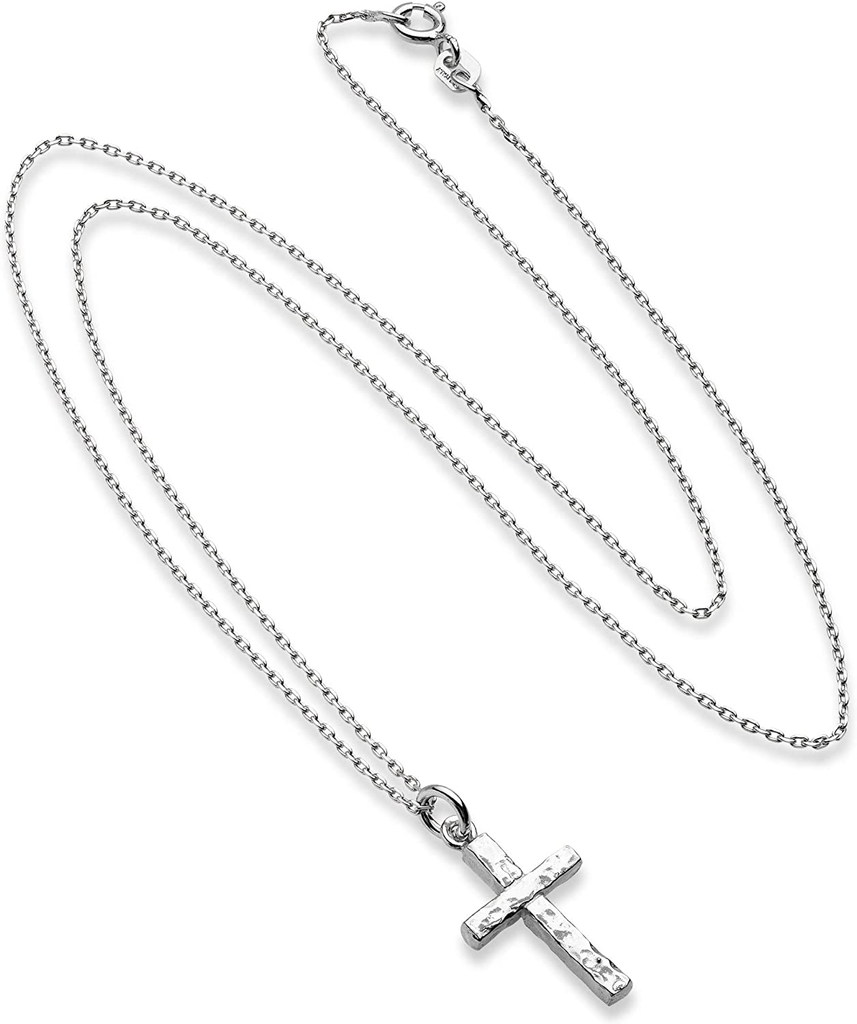 Miabella 925 Sterling Silver Italian Hammered Cross Pendant Necklace, 18 Inch Chain Made in Italy