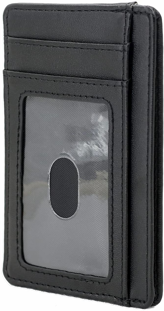 Menes Slim Wallets, Minimalist Front Pocket Leather Wallets for Men Women (Carbon Black)