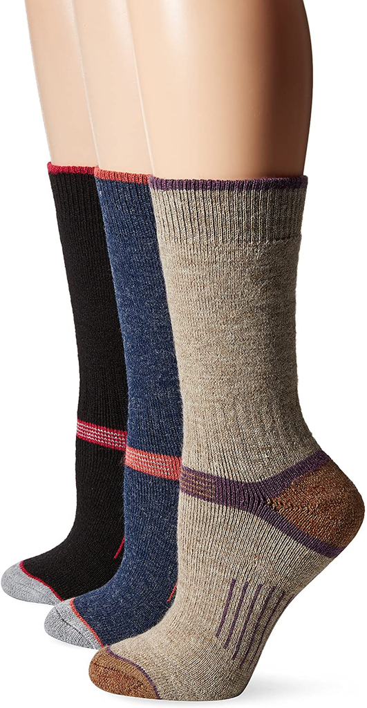 Carhartt Women's Hiking Crew Socks, Khaki/Navy/Black, Shoe Size: 4-9