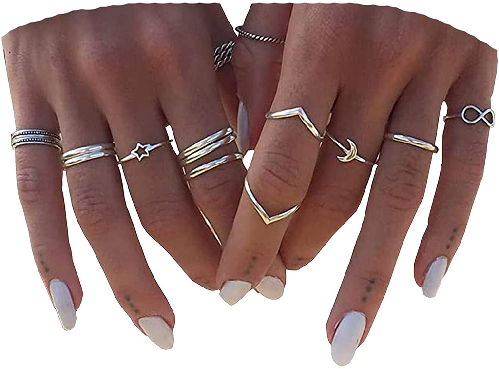 BERYUAN Women 12pcs Rings Silver Rings for Teen Girls Women Ring Set Rings Size 5 6 7 8