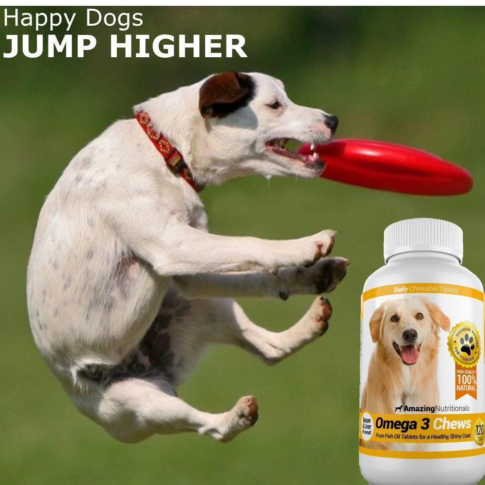 Amazing Omega 3 for Dogs - Dog Fish Oil Pet Antioxidant for Shiny Coat, Joint and Brain Health - 120 Bacon Flavor Chews