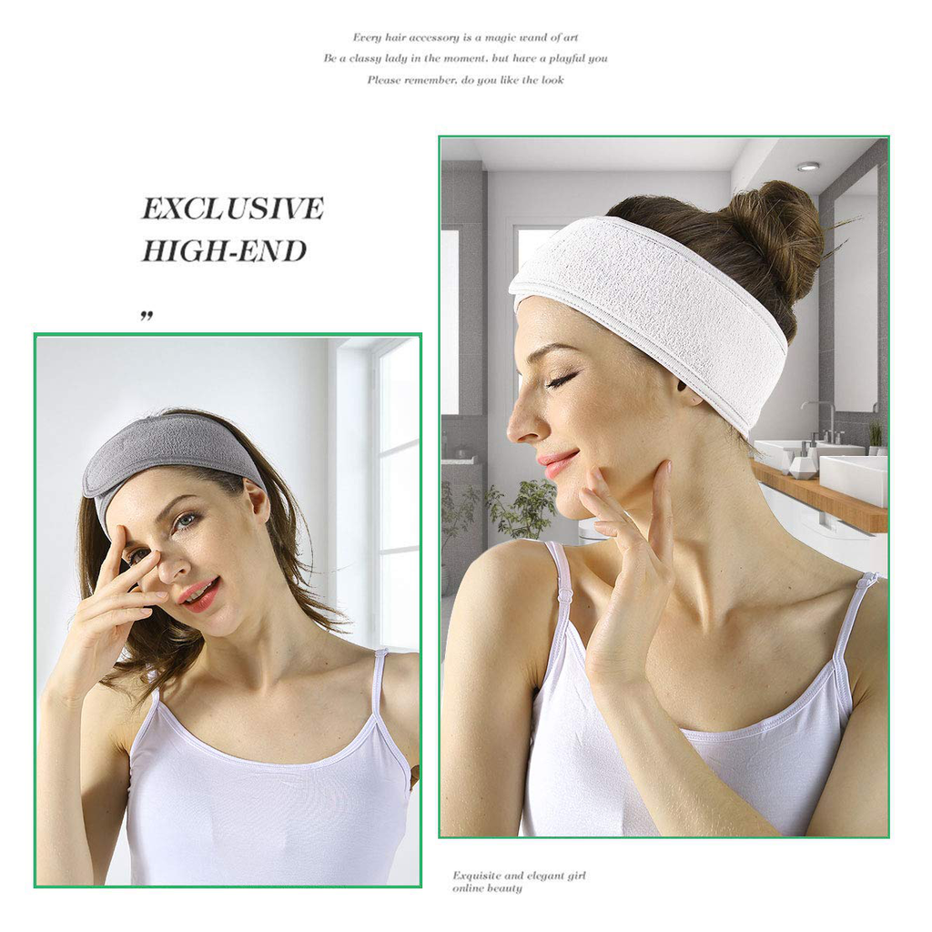 Facial Spa Headband - 3 Pcs Makeup Shower Bath Wrap Sport Headband Terry Cloth Adjustable Stretch Towel with Magic Tape
