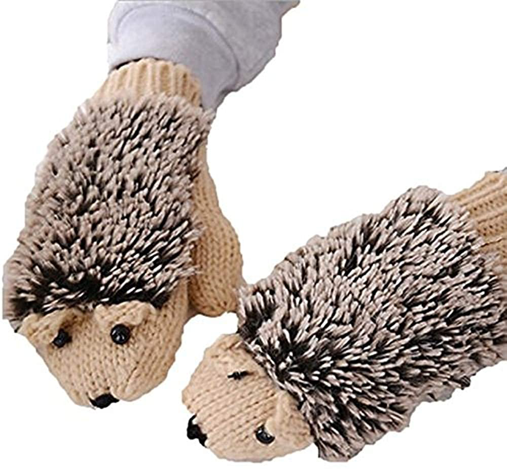 YouZi Women's Cartoon Hedgehog Winter Cotton Gloves Girls' Thick Mittens