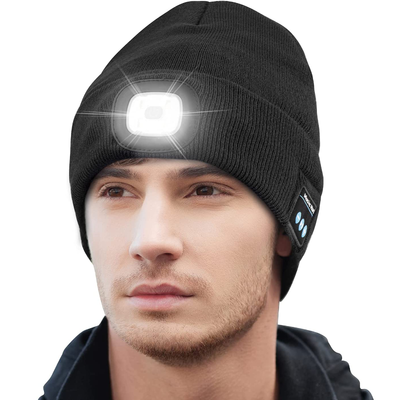 Keains Unisex Bluetooth Beanie Hat with Light, Upgraded Musical Knitted Cap with Headphone and Built-In Stereo Speakers & Mic, LED Hat for Running Hiking,Christmas Gifts for Men Women Dad