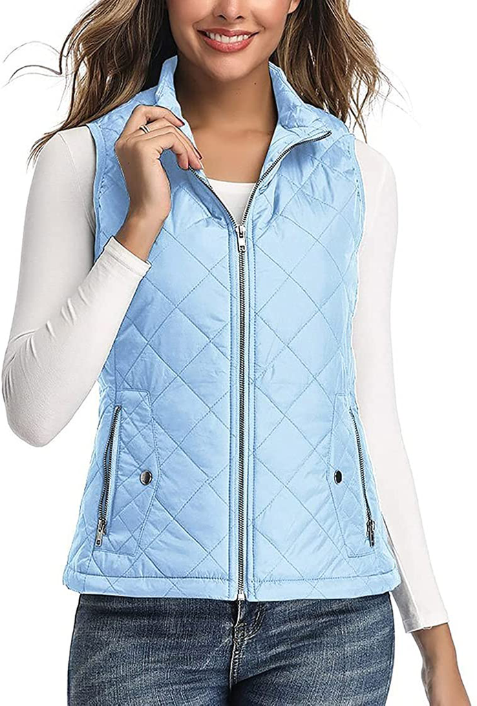 Women's Vest - Stand Collar Lightweight Zip Quilted Vest for Women