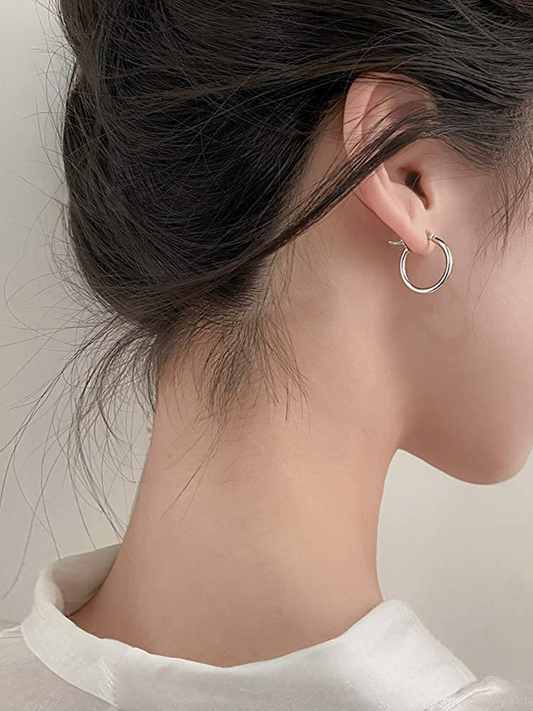 3 Pairs 925 Sterling Silver Hoop Earrings | Small White Gold Plated Hoop Earrings for Women Girls (13mm, 15mm, 20mm)