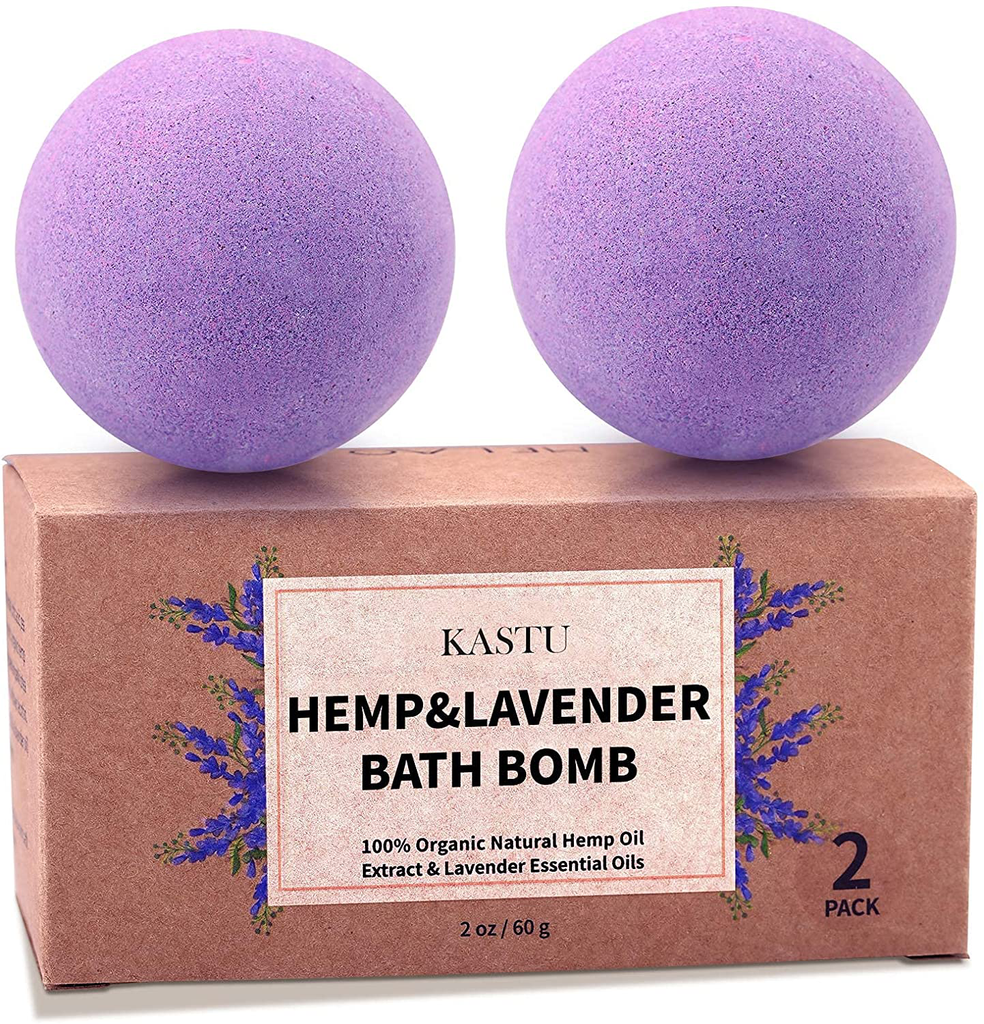 KASTU Bath Bombs,2 Pack Fizzy Spa Gift Natural Hemp Oil Extract and Lavender Essential Oils Bath for Moisturizing Dry Skin,Relaxing,Bubble Bath for Gifts Idea for Men Women