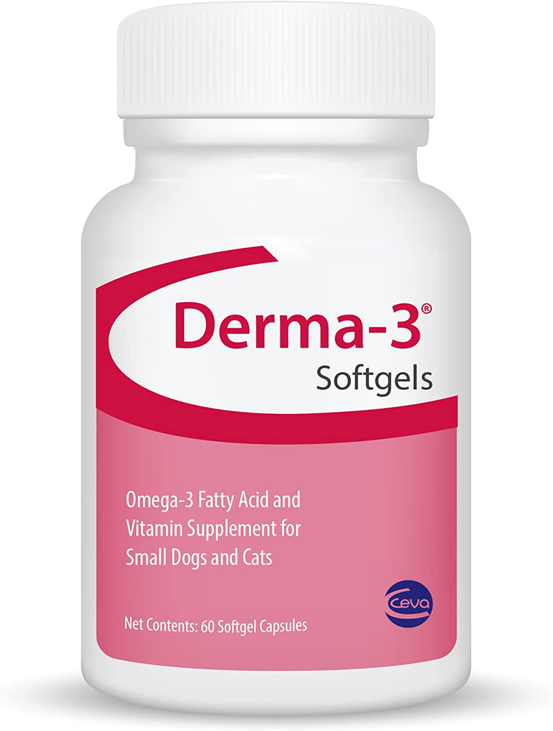 Ceva Derma-3 Softgels, Omega-3 Fatty Acid & Vitamin Supplement for Small Dogs & Cats (60 Count)