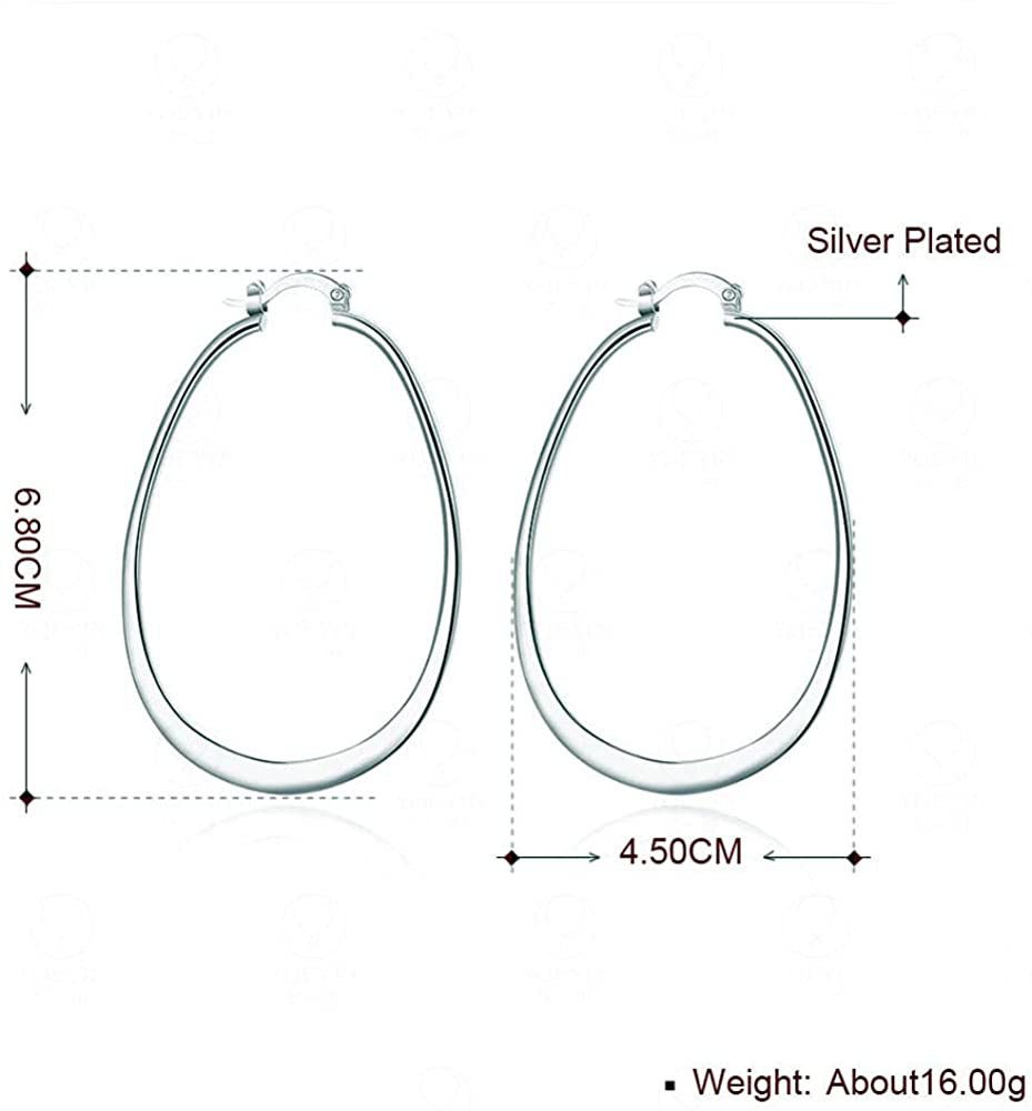Comelyjewel Womens 925 Sterling Silver Elegant Oval Shaped Extra Large Hoop Earrings | Sterling Silver Hoop Earrings Oval, Plated Polished Earrings For Women,Girls' Gifts (Silver)