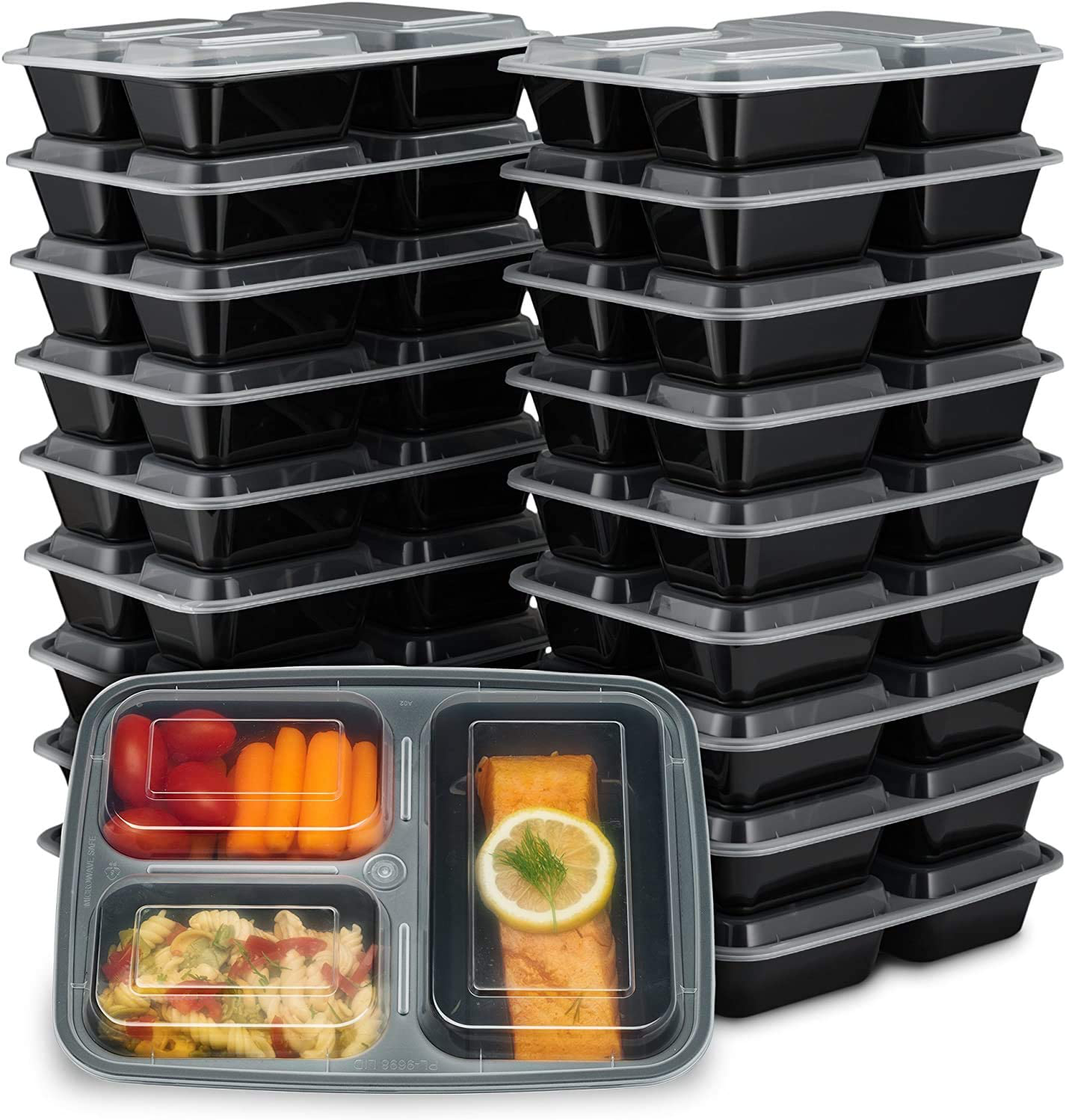 Youngever 7 Sets 3-Compartment Bento Lunch Box, Meal Prep