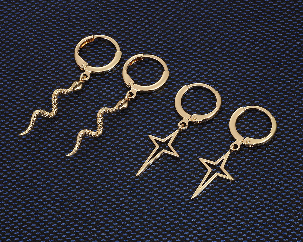 9 Pairs Teen Girls Charm Hoop Earrings for Women Sensitive Ears - Gold Hoop Earrings Set for Kids Butterfly Earrings Pack -Huggie Spike Hoop Earrings for Teens - Charm Dangle Earrings for Women