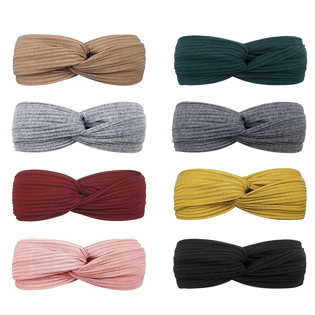 DRESHOW 8 Pack Make up Headbands for Women Knit Vintage Cross Elastic Head Wrap Hair Accessories