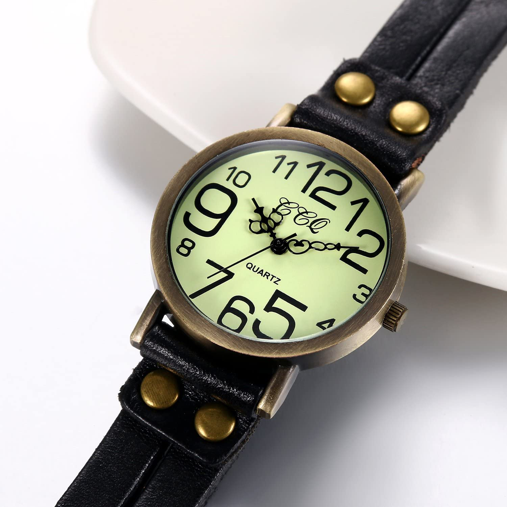 Jewelrywe Women Men Watches Retro Multilayer Leather Bracelet Wrist Watch Easy Read Quartz Watch