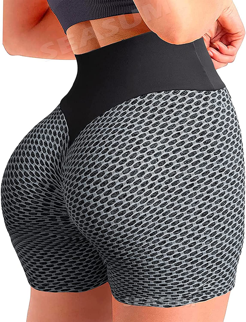 SEASUM Women Workout Shorts Brazilian Textured Booty Leggings Shorts Anti-Cellulite Scrunch Butt Lift