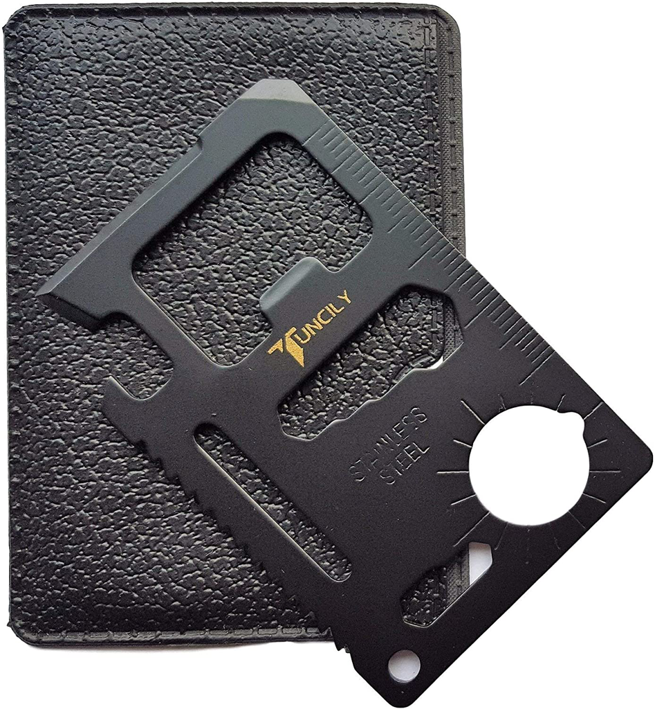 Survival Credit Card Multitool by Tuncily (Black) - 11 in 1 Wallet Multipurpose Tool, Bottle Opener, Everyday Utility Tactical Multi Tool, Christmas Gifts Stocking Stuffers for Men